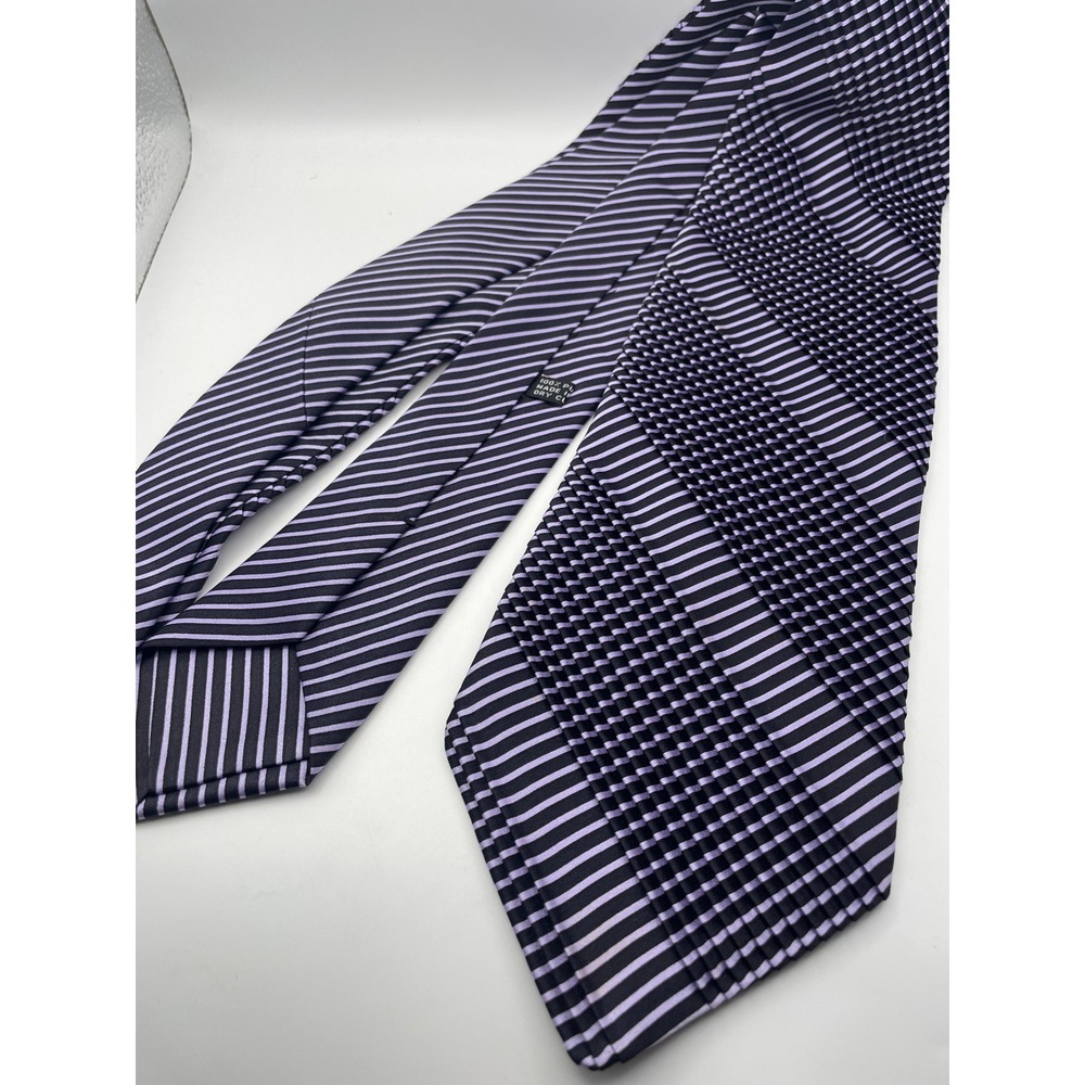 Stefano Ricci Silk Tie Purple Black Striped Pleated Made in Italy Luxury Mens